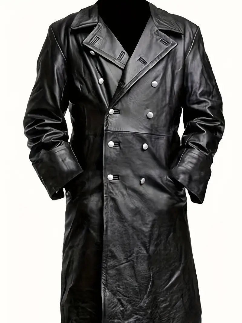 Trenchcoat herren pu-leder mit knopfleist