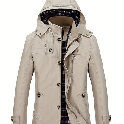 Trenchcoat herren mit kapuze und zipper taschen