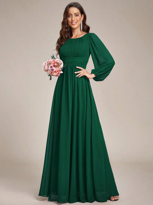 Elegantes chiffonkleid mit laternenärmeln