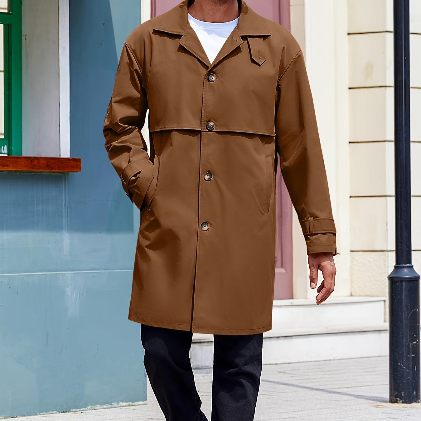 Trenchcoat herren mittellang mit taschen und gürtelschnalle