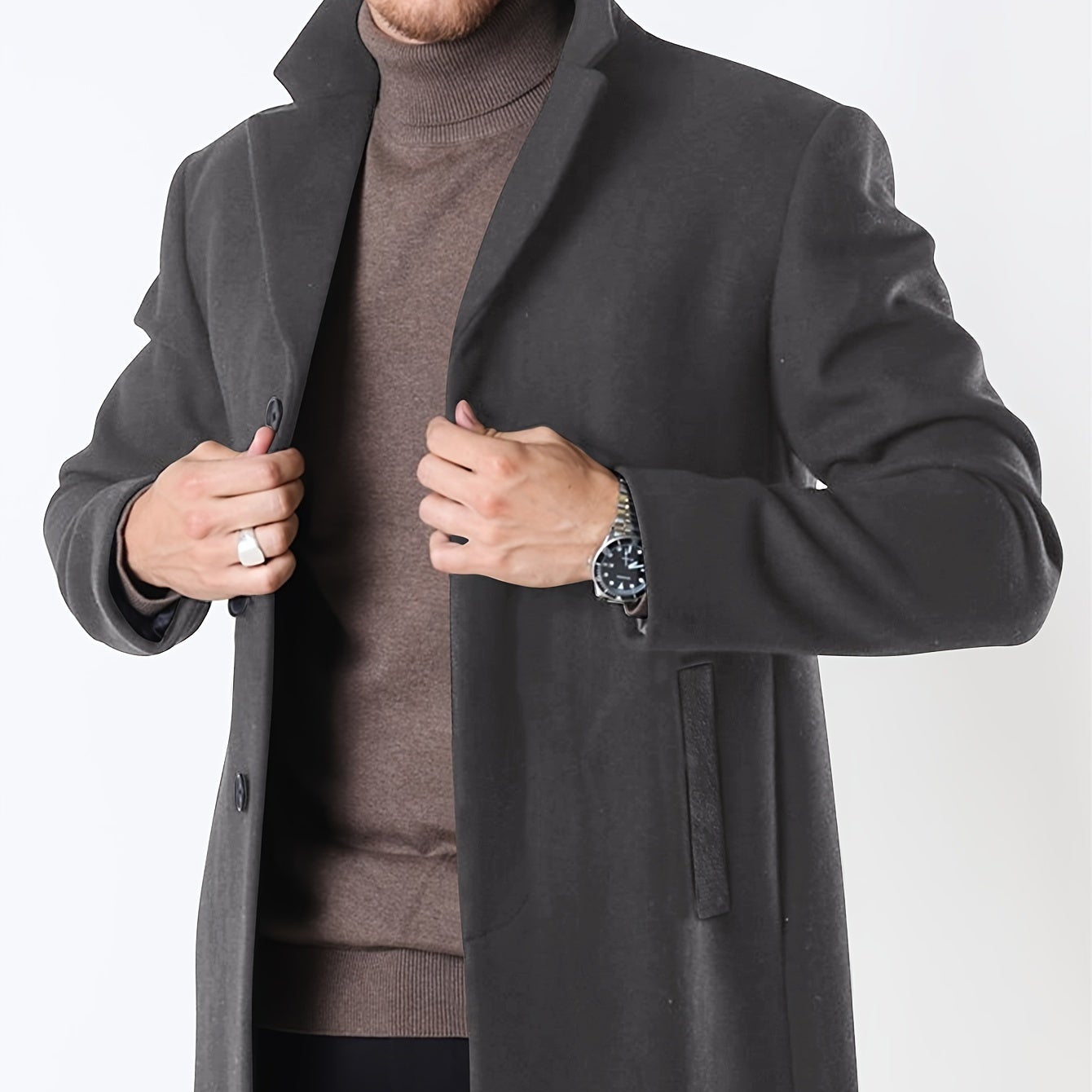 Mittellanger herren-trenchcoat aus gewebtem polyester