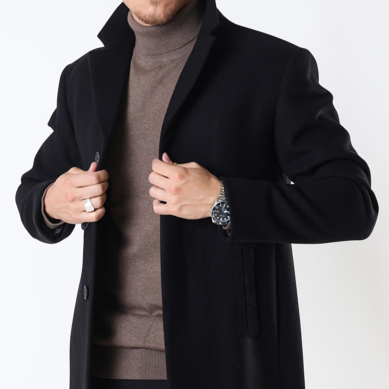 Mittellanger herren-trenchcoat aus gewebtem polyester