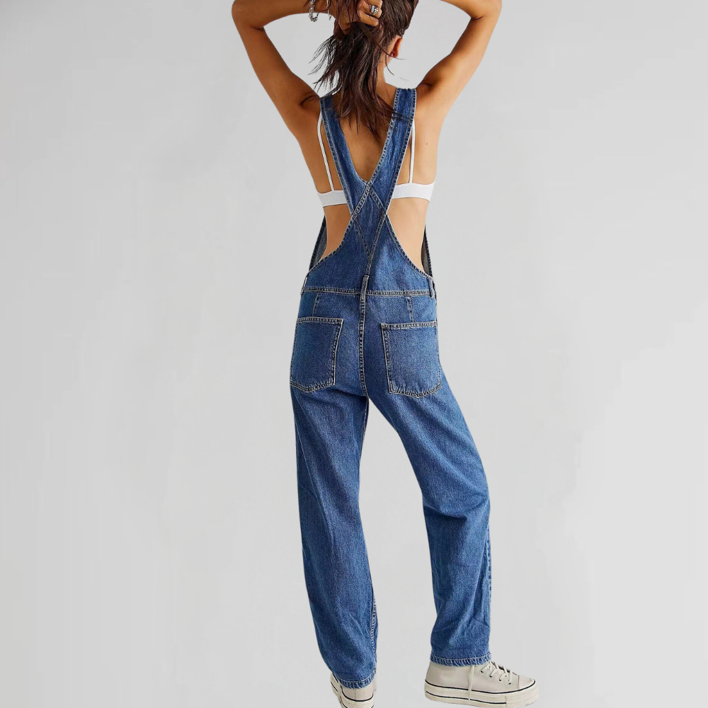 Komfortabler denim-overall mit kreuz-rücken für damen