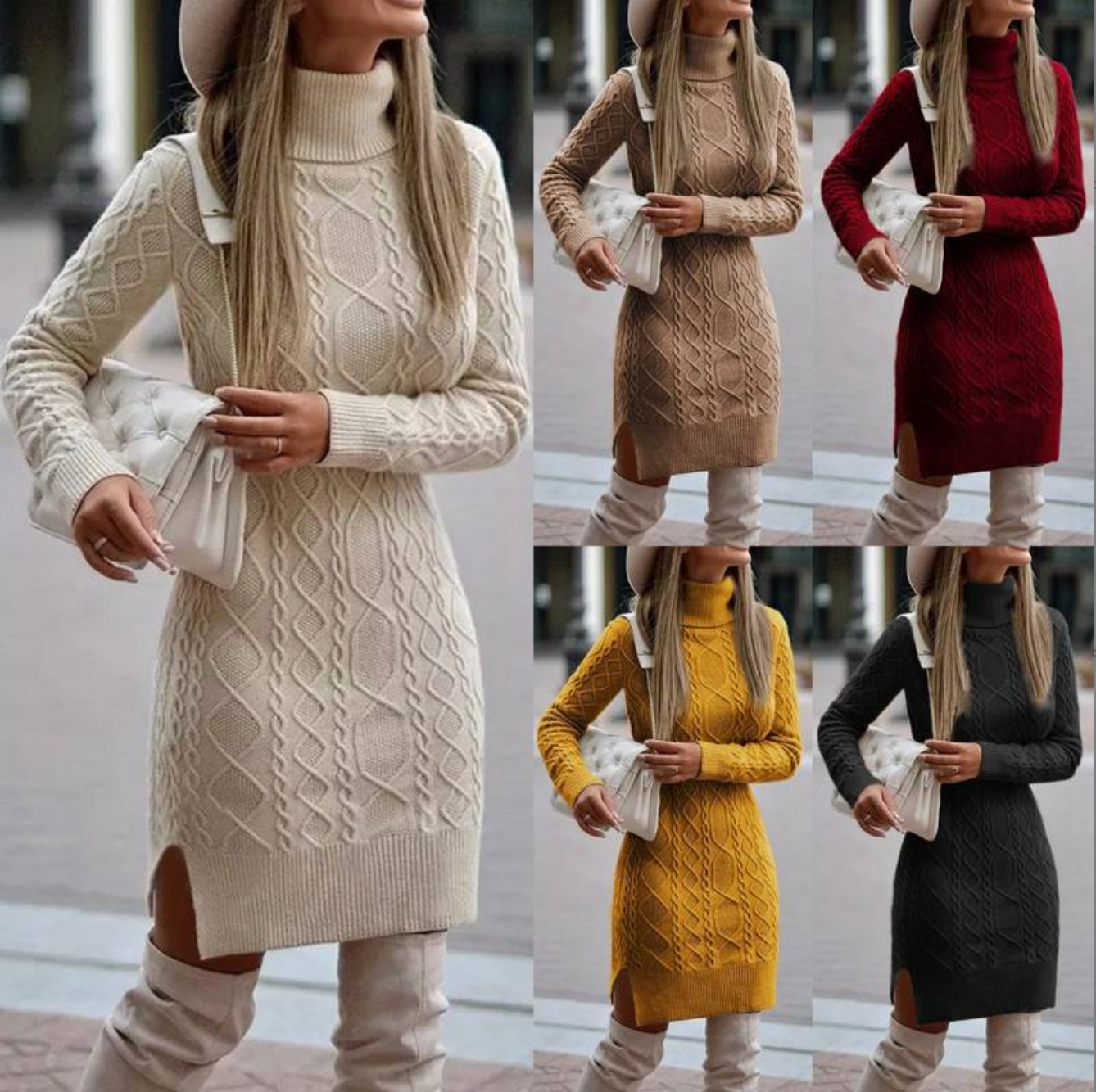 Gemütliches winterstrickkleid für damen