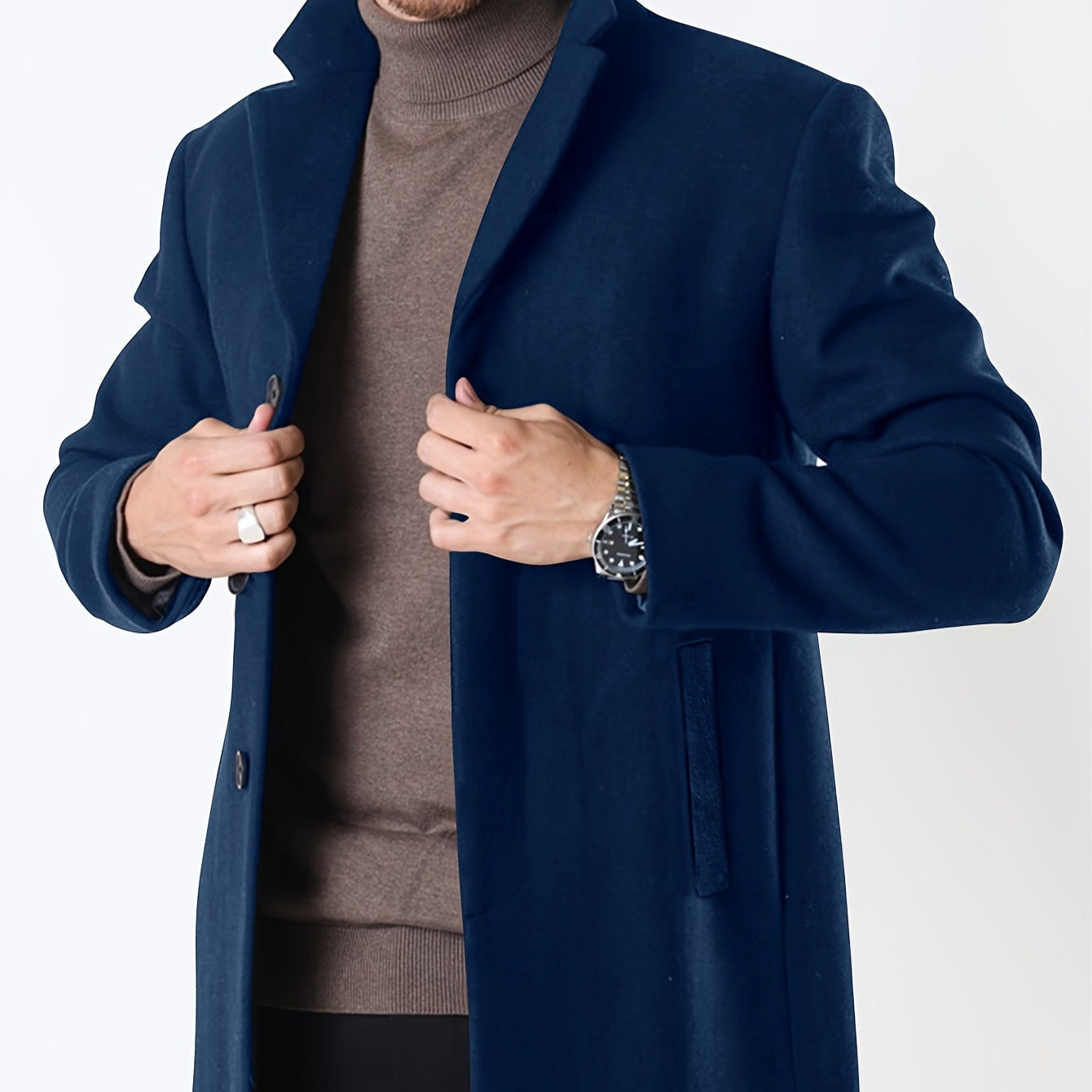 Mittellanger herren-trenchcoat aus gewebtem polyester