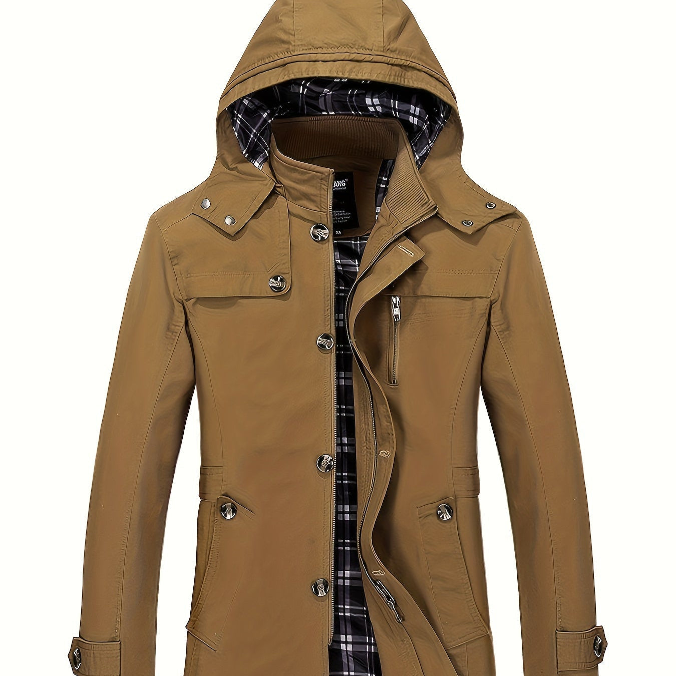 Trenchcoat herren mit kapuze und zipper taschen