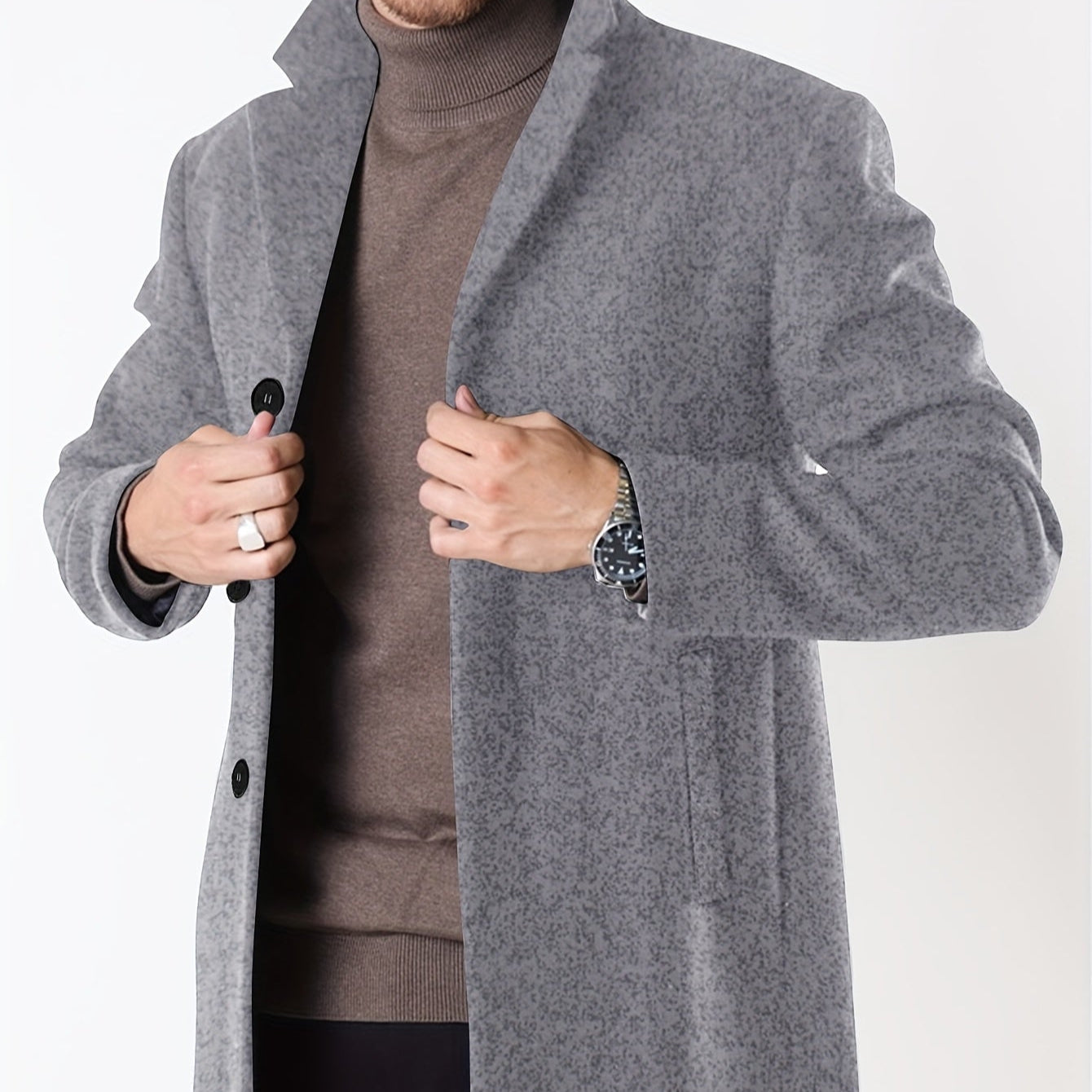 Mittellanger herren-trenchcoat aus gewebtem polyester