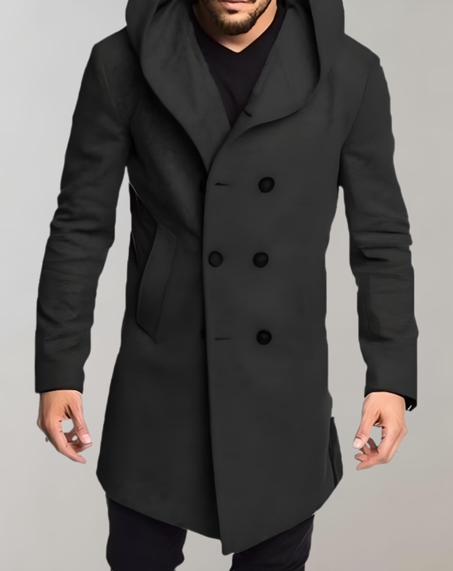 Trenchcoat herren slim-fit mit knopfleiste und kapuze