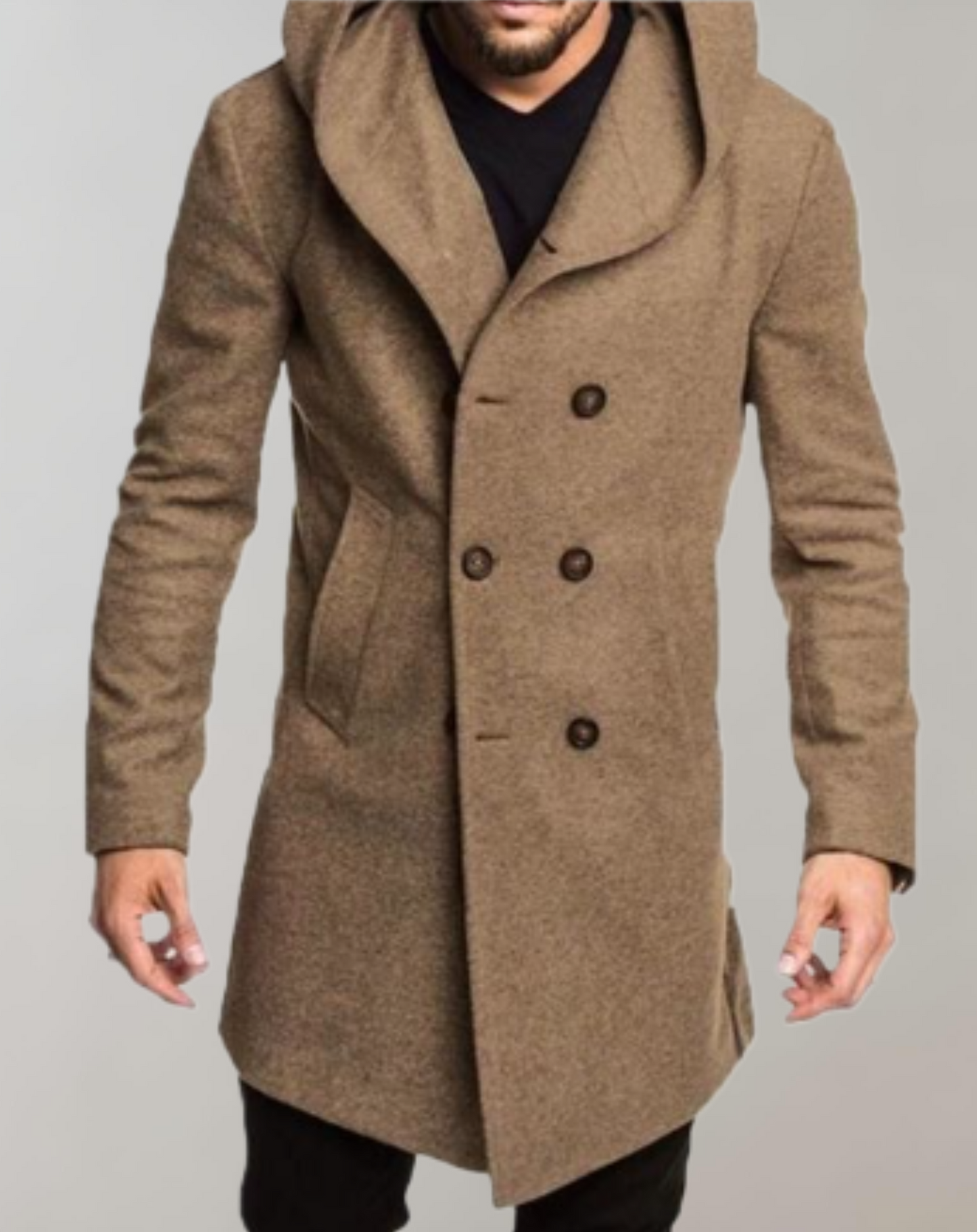 Trenchcoat herren slim-fit mit knopfleiste und kapuze