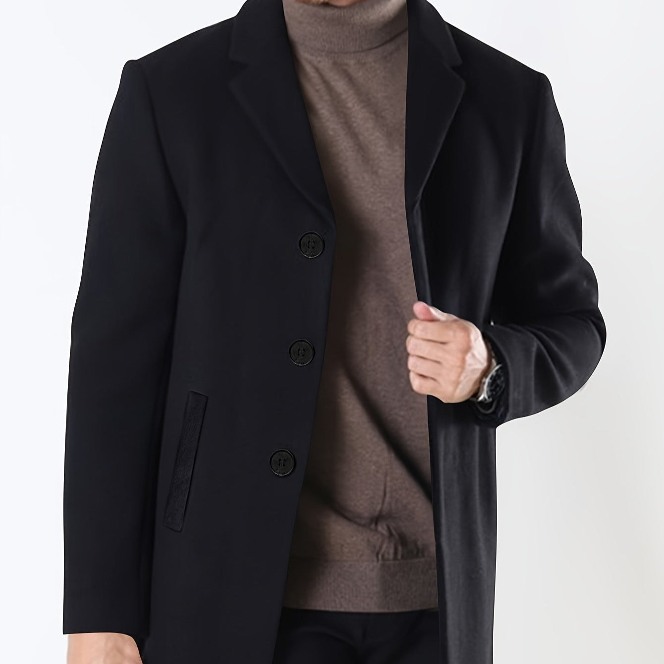 Mittellanger herren-trenchcoat aus gewebtem polyester