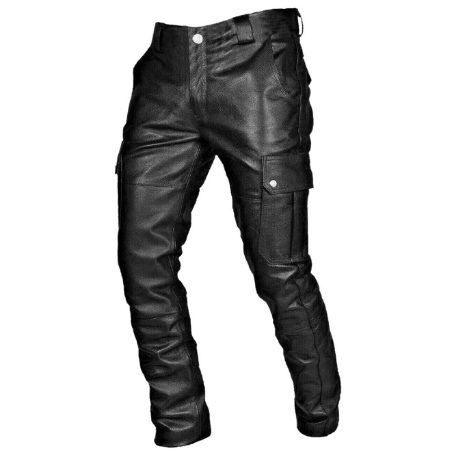 Herren lederhose mit cargotaschen für motorradfahrer